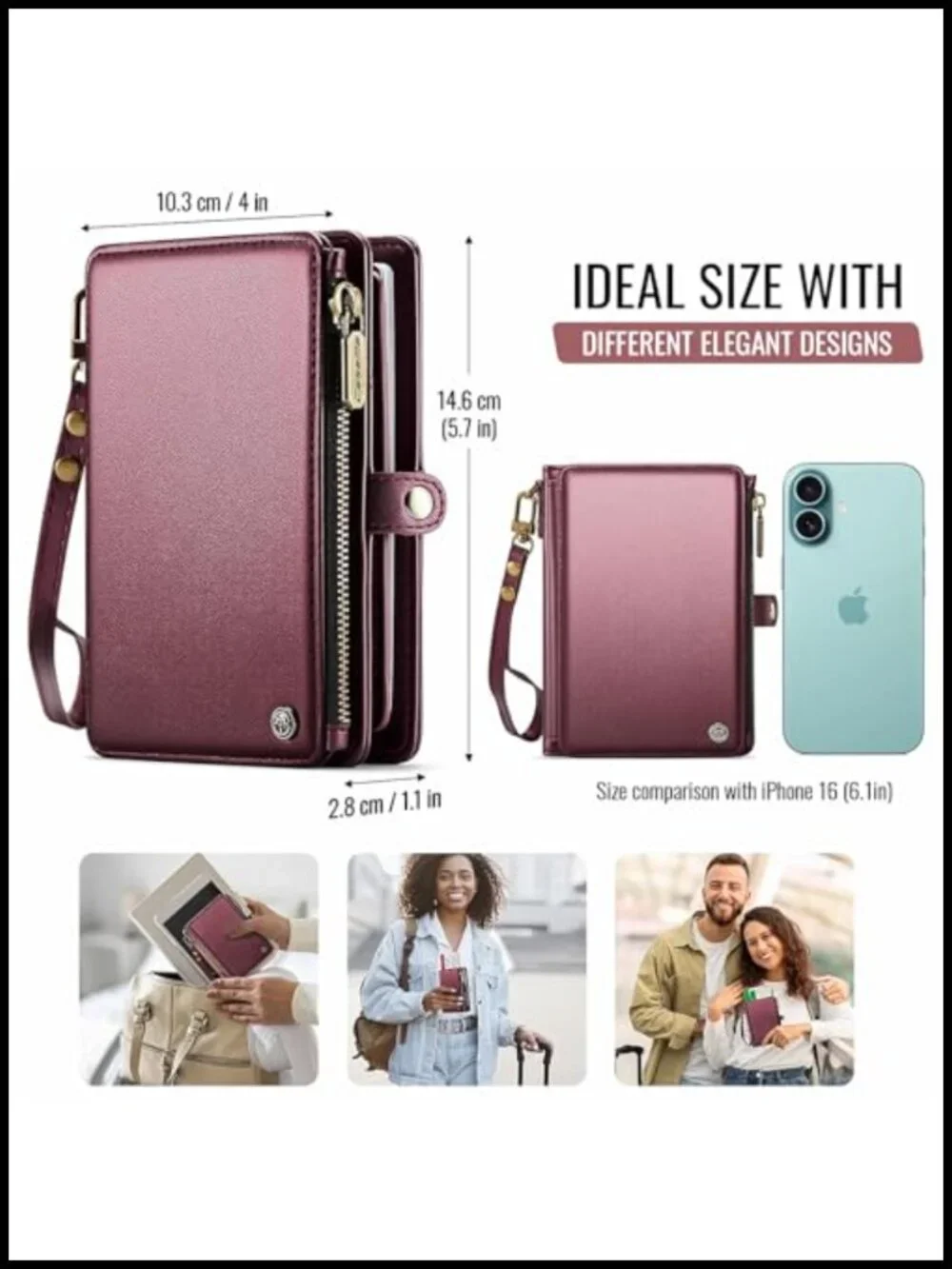 Travel Passport Holder Wallet with AirTag Slot RFID Blocking, 11 Card Slots, PU